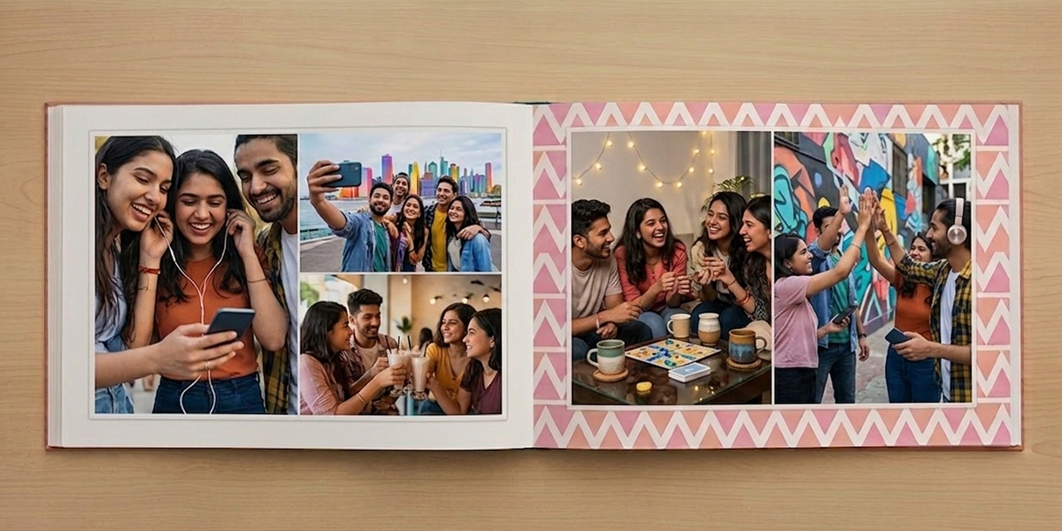 Personalised friendship photo album displaying memorable moments with friends