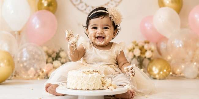 12 month old baby first birthday cake smash photoshoot