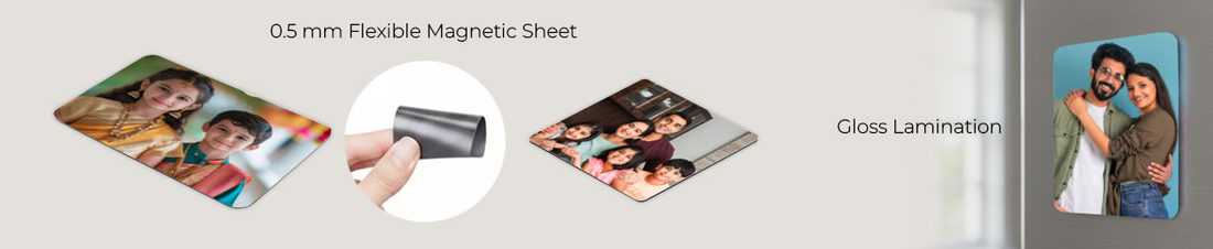 Photojaanic Flexi Gloss magnets showing gloss lamination and flexible magnetic backing