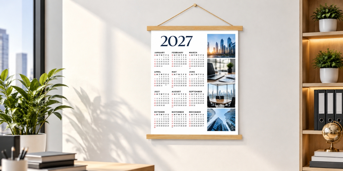 Online calendar editor showing photo placement and custom date options